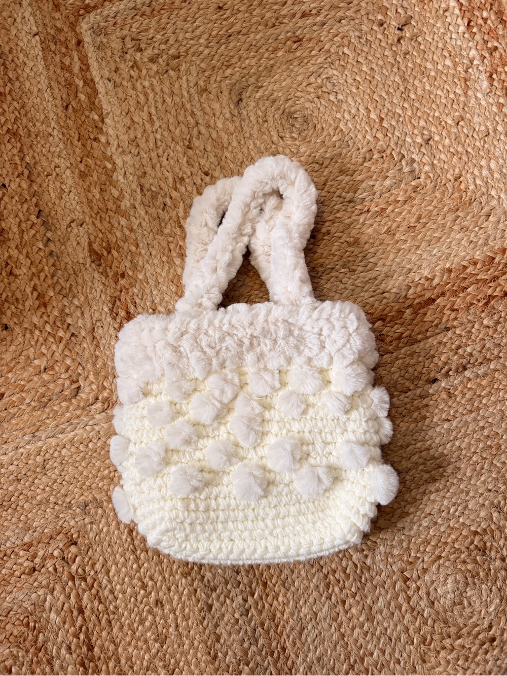 Zara Cream Pom-Pom Crochet Shoulder Bag